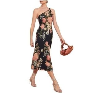 Reformation Eastside Floral One-shoulder Midi Dress In Vivette